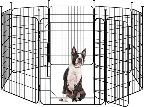 Vista 13 de Yaheetech Corralito expandible para perros, 8 paneles de 20 pulgadas con puerta para interiores y exteriores, cerca para mascotas para perros