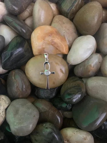 Vista 6 de Colgante de plata de ley Ankh con cruz egipcia con piedra lunar, Plata esterlina, Adularia