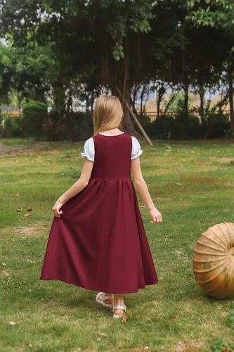 Vista 3 de Vestido renacentista para niñas, disfraz de princesa medieval, conjunto de dos piezas, 6-14 años