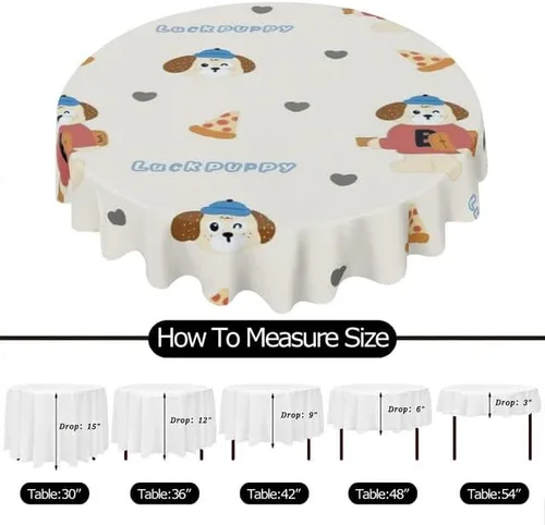 Vista 6 de Cute Luck Dog Round Tablecloth Table Cloth Decor Washable Table Cover with Wrinkle Resistant for Home Kitchen Dining Room Picnic Camping Party