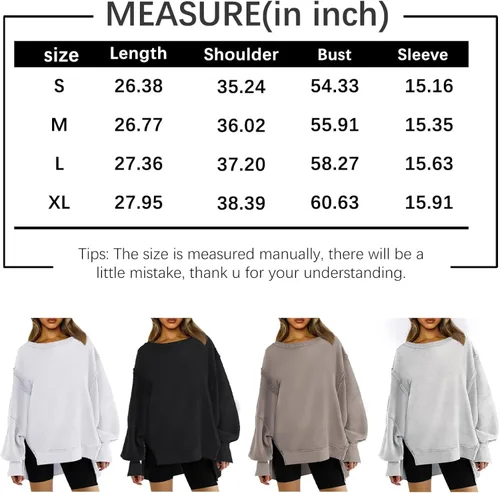 Vista 6 de AUTOMET Sudaderas de gran tamaño para mujer, estilo casual, cuello redondo, manga larga, con abertura, ropa de moda de otoño 2023