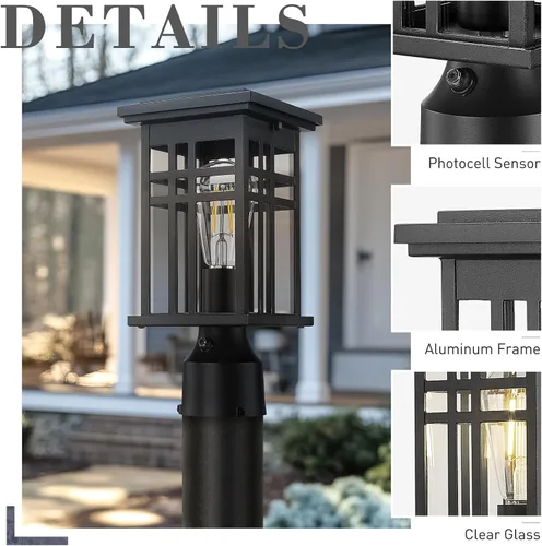 Vista 5 de zeyu Iluminación moderna para exteriores de anochecer a amanecer, luminaria de poste pequeña de 12.2 pulgadas con sensor de fotocélula, lámpara