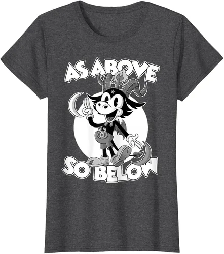 Vista 5 de Camiseta de dibujos animados retro de Baphomet Pagan As Above So Below, Negro, S