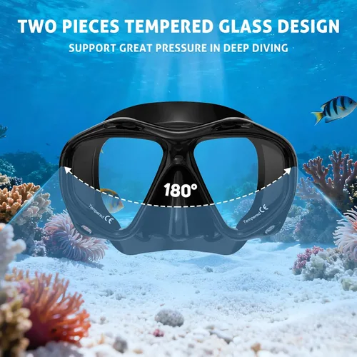 Vista 4 de Scuba Mask Adults, Diving mask, Snorkel Swimming Goggles with Nose Cover for Youth, Free Diving Mask, Panoramic HD Tempered Glass Snorkeling Gear