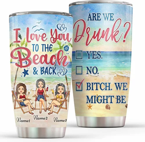 Vista 12 de Vaso personalizado con texto en inglés "Some Girls Are Just Born With The Beach", regalo para mejores amigas, hermanas, mejores amigas de una mujer