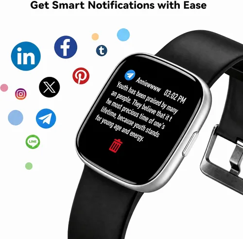 Vista 5 de TYKOIT Reloj inteligente, rastreador de fitness con pantalla táctil de 45 mm, monitor de frecuencia cardíaca, oxígeno en sangre, seguimiento
