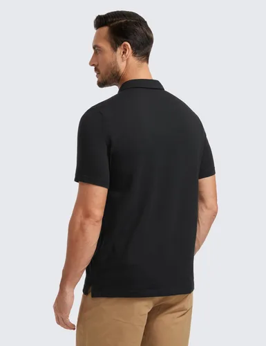 Vista 2 de CRZ YOGA Polo de golf para hombre, manga corta, absorbe la humedad, atlética, deportiva, casual, piqué