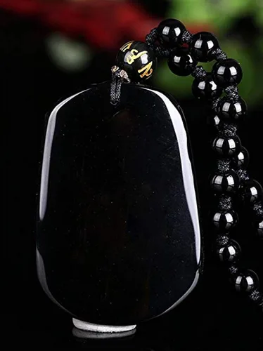 Vista 4 de Collar de animales de zodiaco chino con cuentas de obsidiana natural con cadena de cuentas ajustable, Obsidiana, Obsidiana