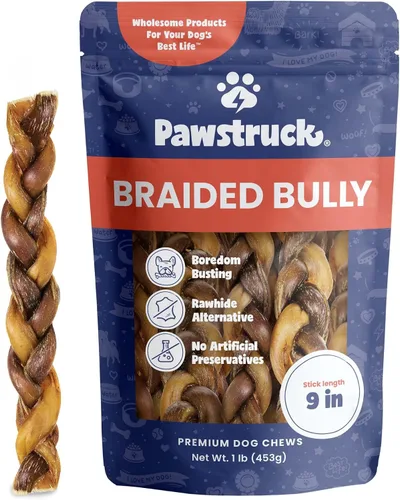 Vista 19 de Pawstruck Bully Sticks trenzados 100% naturales de 5 pulgadas, bolsa de 1 libra, masticables para perros de un solo ingrediente sin cuero crudo