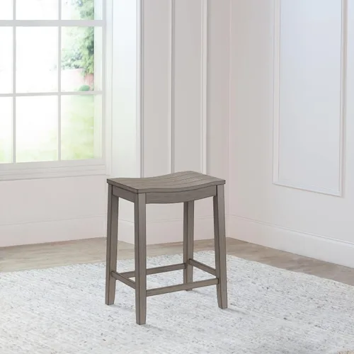 Vista 11 de Hillsdale Fiddler Taburete de altura de mostrador de madera sin respaldo con asiento estilo silla de montar, gris envejecido gris (Aged Gray)