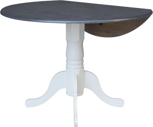 Vista 8 de IC INTERNATIONAL CONCEPTS Mesa de comedor de madera de hoja abatible de 42 pulgadas con 2 sillas con respaldo en X en blanco/gris jaspeado