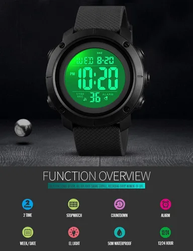 Vista 3 de Reloj digital para niños grandes, resistente al agua, luz trasera militar, reloj para adolescentes 1428, Blazk., Digital
