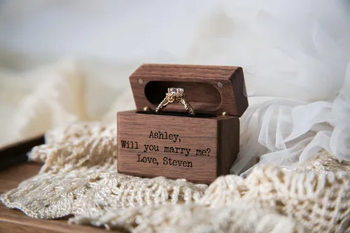 Vista 32 de MUUJEE You Are My Universe Engraved Wooden Ring Box, Slim Engagement Proposal Ring Holder, Wedding Ceremony Ring Bearer Box, Fiance Gift Ideas