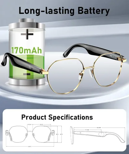 Vista 7 de Gafas Bluetooth para mujeres y hombres, cristal inteligente AI con 163 traducciones de idiomas, audio, lentes transparentes Bluetooth 6.0, asistente