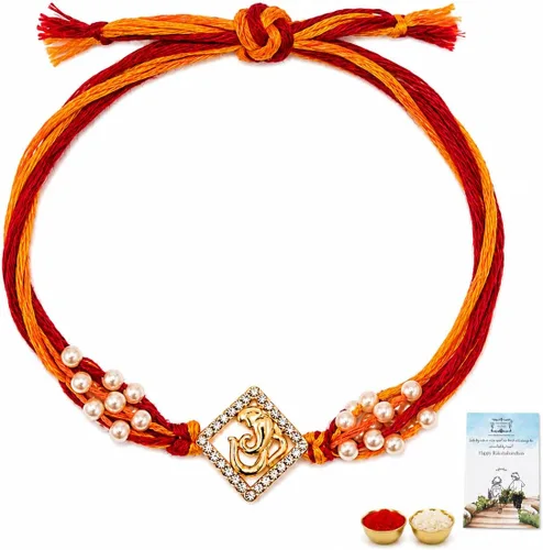 Vista 7 de Rakhi adulto Rakhi para hermano: Rakhi para Bhaiya: combo de mauli Rakhi hecho a mano con tarjeta de felicitación y Roli Chawal: Rakshabandhan
