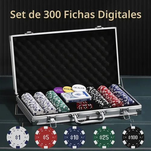 Vista 3 de Juego de 300 fichas de póquer numeradas para Texas Holdem, Blackjack, torneos con estuche de aluminio, 2 barajas de cartas, distribuidor, ciego Negro