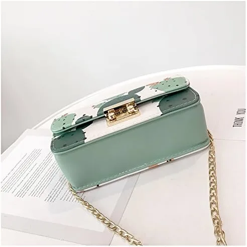 Vista 5 de Mellshy Bolsos cruzados con estampado de cactus lindo para mujer, bolso de hombro con cadena, Blanco