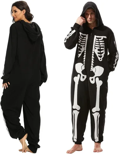 Vista 3 de Kofero Disfraz de esqueleto para mujer, disfraz de Halloween para adultos, talla grande, cómodo, pijama mameluco para niña, fiesta de cosplay