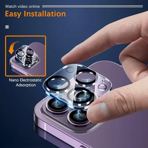 Vista 10 de UniqueMe [Pack de 3 compatible con iPhone 14 Pro Max/iPhone 14 Pro Protector de Lente de Cámara de Vidrio Templado