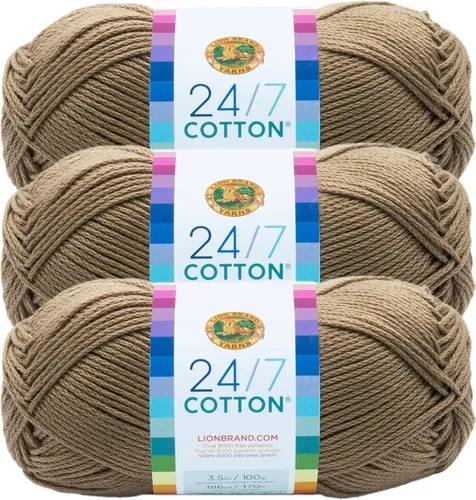 Vista 53 de Lion Brand Yarn - Hilo ligero 24/7 de algodón para tejer, hacer ganchillo y manualidades, Ámbar, paquete de 1 Light Worsted 100% Mercerized Cotton