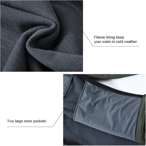Vista 6 de Gopune Chaqueta de senderismo Softshell para hombre con forro polar impermeable ligera con capucha
