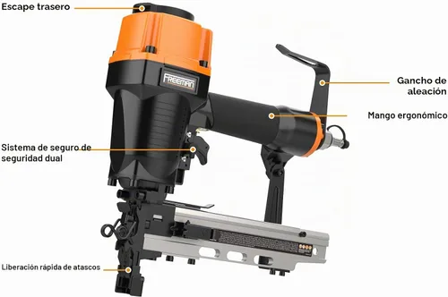 Vista 7 de Freeman PFS105 Engrapadora neumática de calibre 10.5 de 1-9/16 pulgadas con gancho de cinturón de metal ajustable y estuche PFS105