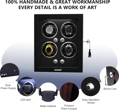 Vista 3 de DUKWIN Enrollador de relojes, bobinadoras de reloj para relojes automáticos con pantalla táctil LCD, caja de reloj automática con control remoto