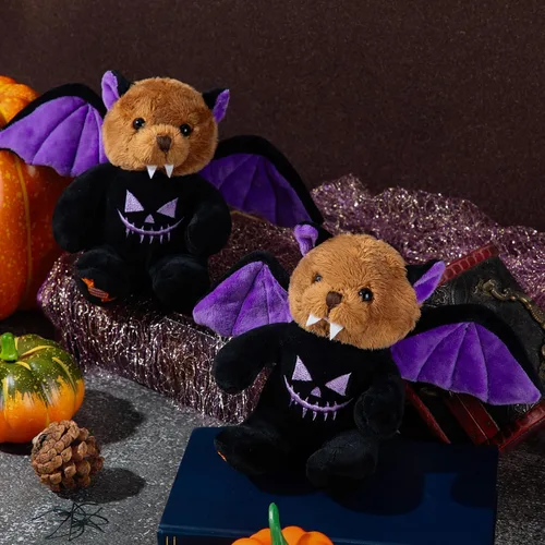 Vista 3 de HyDren 2 piezas de oso de peluche de Halloween de oso de felpa suave con disfraz temático de Halloween, bonito juego de felpa para decoración