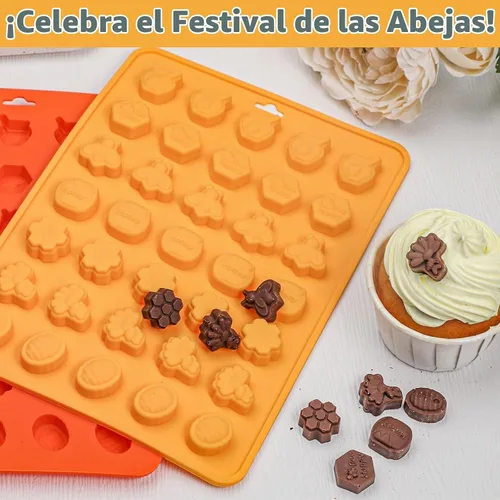 Vista 6 de Webake Molde de chocolate para dulces de abeja con 7 formas diferentes, molde de silicona de abeja de 35 cavidades para decoración de cupcakes