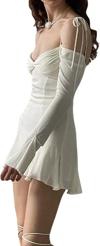 Vista 5 de Vestido largo con tirantes delgados para mujer, diseño floral, con corte de mariposa, vestido ajustado con espalda descubierta, vestido de fiesta