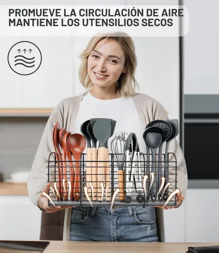 Vista 6 de Soporte grande para utensilios de cocina de 4 compartimentos con base de tierra de diatomeas