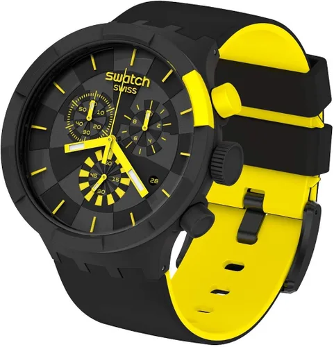 Vista 3 de Swatch Correa de silicona de cuarzo, negro, reloj casual 20 (modelo SB02B403), amarillo, Negro