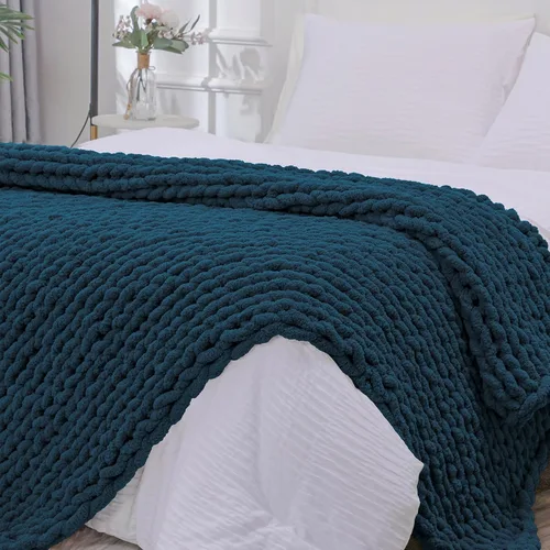 Vista 51 de Bigacogo - Cobija de punto grueso de 40 x 40 pulgadas, de felpilla, 100% tejida a mano, cobija pequeña de punto trenzado suave y grueso, con nudo