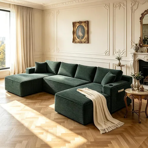 Vista 24 de Sofá cama modular de 124 pulgadas, sofá de nube sin hueso para sala de estar, sofá de 5 asientos en forma de U con 2 bolsillos de almacenamiento y 2