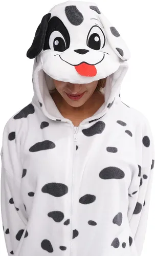 Vista 2 de vavalad Adult Animal Dalmatian Onesie Pajamas Christmas Costume Cosplay Homewear One Piece Pajamas for Women Men