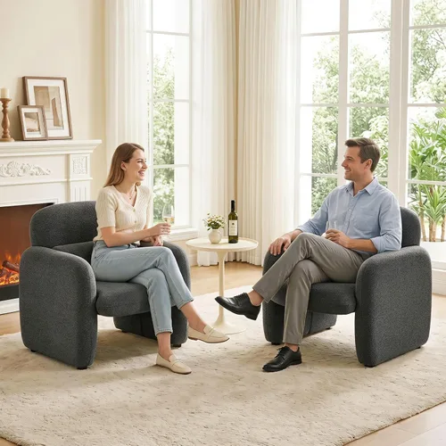 Vista 3 de Furniliving Silla decorativa de chenilla, sillón moderno con patas de Gris