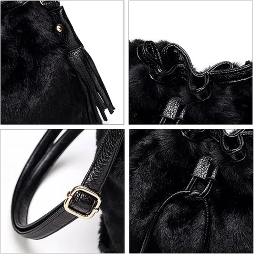 Vista 7 de YAOSEN Bolso de hombro con cordón de felpa para mujer con pompón
