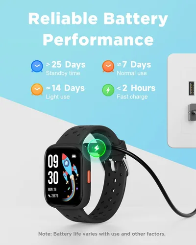 Vista 7 de Reloj inteligente BIGGERFIVE para niños, rastreador de actividad física de 1.8", podómetro, frecuencia cardíaca, monitor de sueño, IP68 resistente