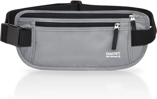 Vista 44 de DAITET Cinturón de dinero, soporte para pasaporte, cartera de viaje oculta segura con bloqueo RFID, riñonera encubierta (negro), Negro, Rfid