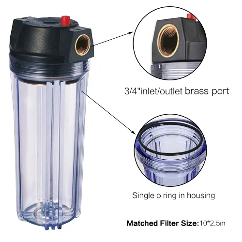 Vista 3 de Geekpure Sistema de filtro de agua para toda la casa de 10 pulgadas con carcasa transparente y sedimento de PP enrollado, puerto de latón NPT de 3/4