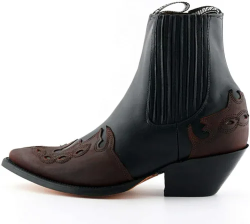 Vista 3 de Grinders Arizona Lo Negro y Borgoña Unisex Cuero Biker Tacón Cubano Botas Vaqueras