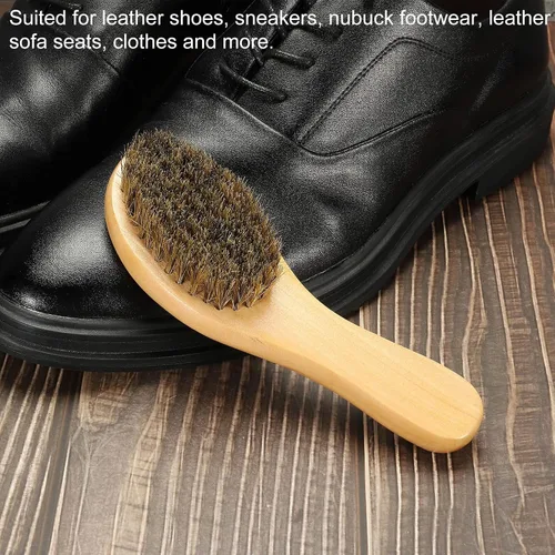 Vista 5 de PATIKIL Cepillo de cerdas para zapatos con mango de curva, daubers pulidos para tela de cuero para botas, color madera