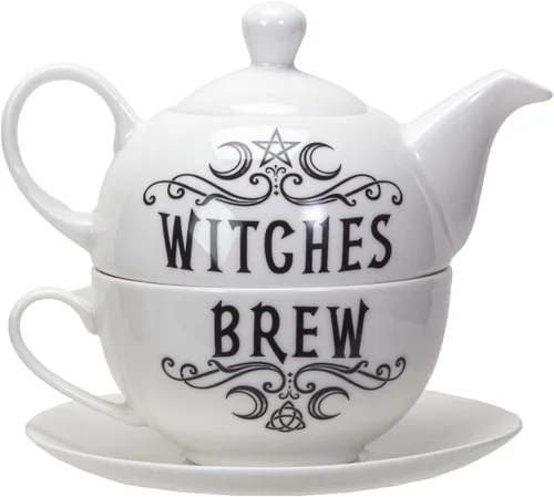 Vista 3 de Summit Collection Alchemy Gothic Witches Brew Tea For One Set Bone China Porcelana Juego de té de 3 piezas