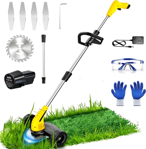 Vista 13 de Aokia Wacker eléctrico sin cable, alimentador de malezas de 12 V alimentado por batería inalámbrico con poste ajustable (65 pulgadas)