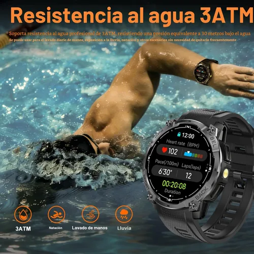 Vista 14 de Reloj inteligente militar resistente para hombre con GPS, reloj AMOLED de seguimiento de fitness de 1.43 pulgadas con llamada Bluetooth Negro