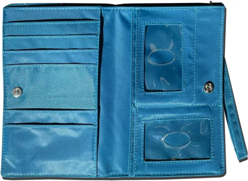 Vista 4 de Big Skinny MyPhone - Cartera delgada con bloqueo RFID para mujer, tamaño grande, con capacidad para hasta 20 tarjetas, azul océano