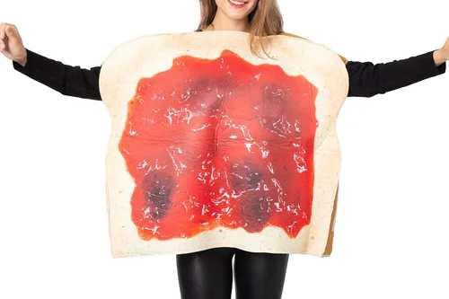 Vista 5 de Disfraz de mantequilla de maní y gelatina PBJ para parejas adultas con una felpa de mantequilla de maní y una felpa de gelatina para Halloween