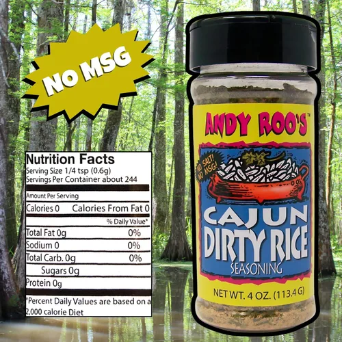 Vista 2 de Andy Roo's Condimento criollo de arroz sucio cajún sin sal, coctelera de 4 onzas