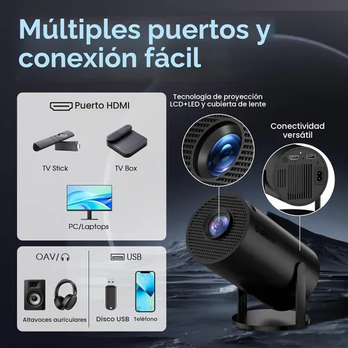 Vista 7 de Mini proyector con WiFi y Bluetooth Aplicaciones incorporadas Proyector inteligente Soporte 4K 1080P FHD 180° ajustable Keystone automático Negro