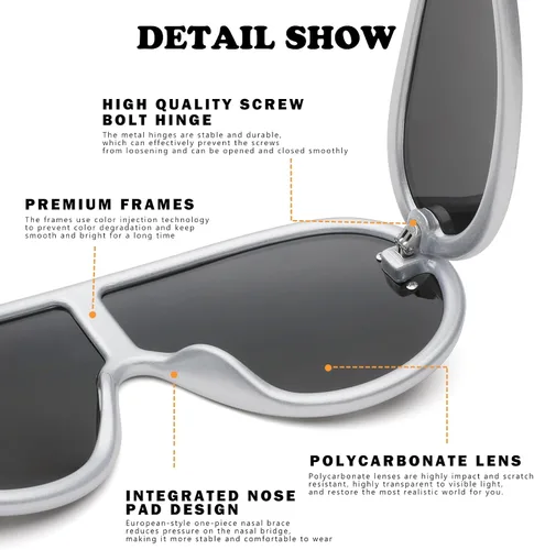 Vista 6 de NULOOQ Gafas de sol de moda con máscara ondulada para mujeres y hombres, de gran tamaño, color plateado, con escudo futurista, estilo de diseñador